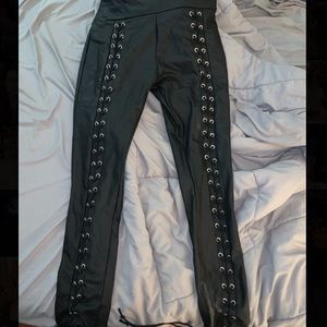 kill star viper lace up leather leggings